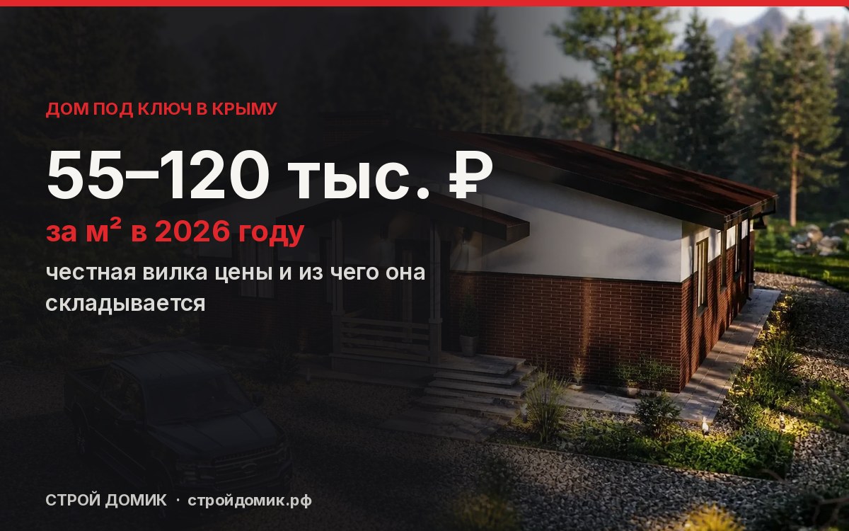 Дом под ключ в Крыму: цена 2026 — от 55 до 120 тыс. ₽ за м²
